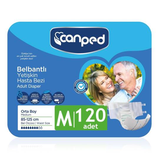 Canped Belbantlı Tekstil Yüzey Hasta Bezi M-Medium Beden 120 Adet