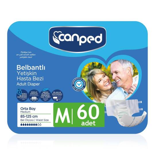Canped Belbantlı Tekstil Yüzey Hasta Bezi M-Medium Beden 60 Adet