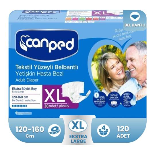 Canped Belbantlı Tekstil Yüzey Hasta Bezi XL- Extra Large Beden 120 Adet - 1