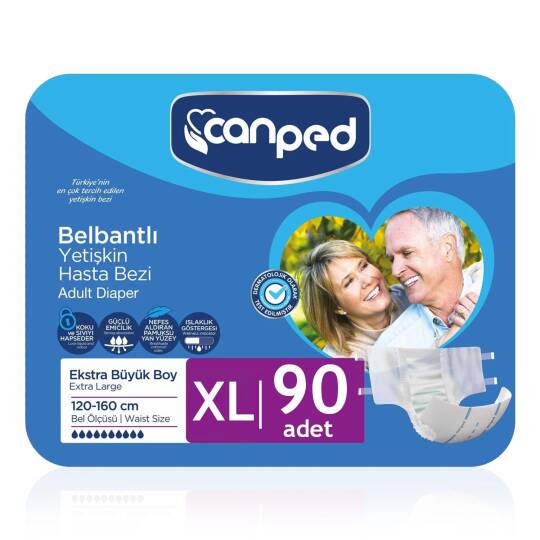 Canped Belbantlı Tekstil Yüzey Hasta Bezi XL- Extra Large Beden 90 Adet