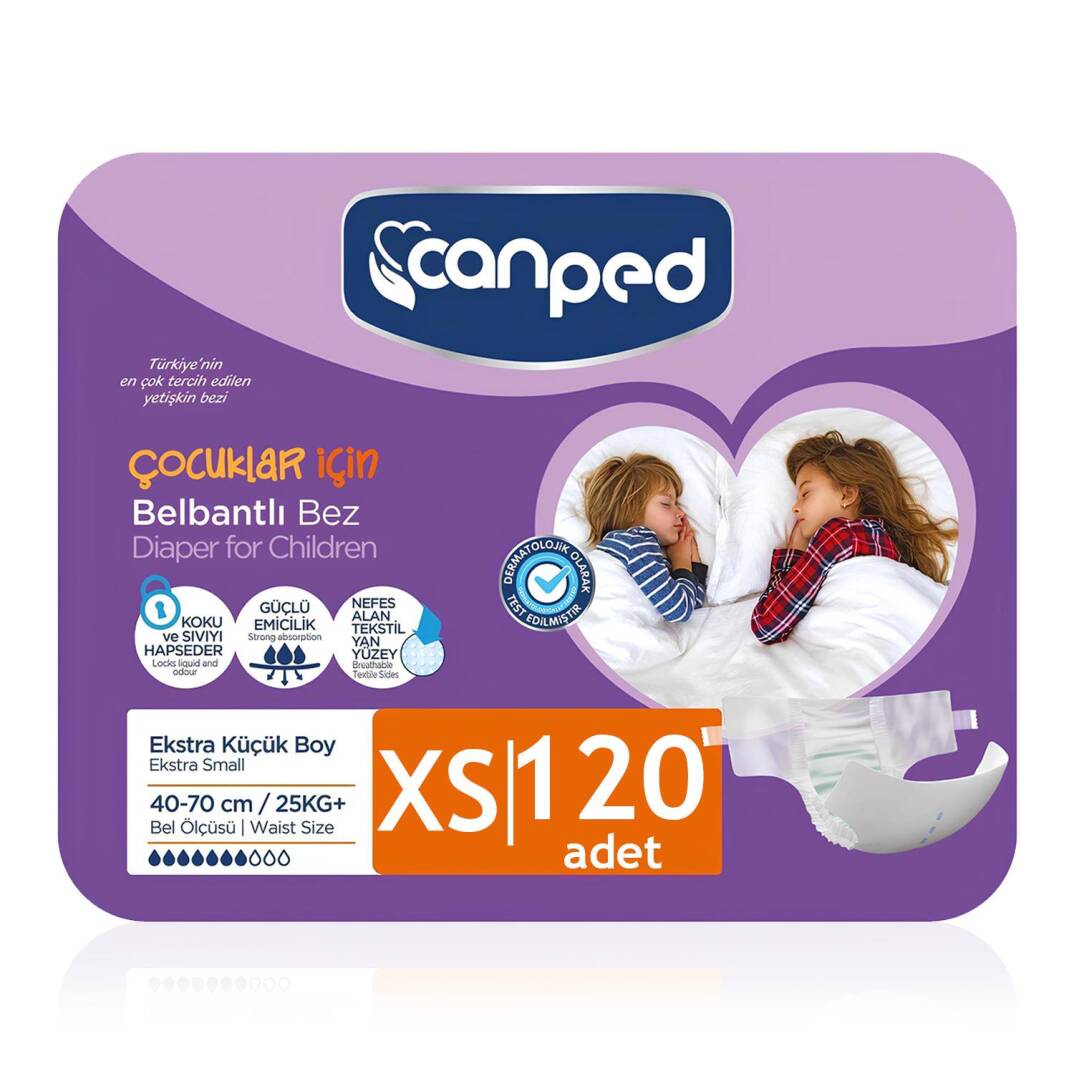 Canped Belbantlı Tekstil Yüzey Hasta Bezi XS-Ekstra Small Beden 120 Adet - 1