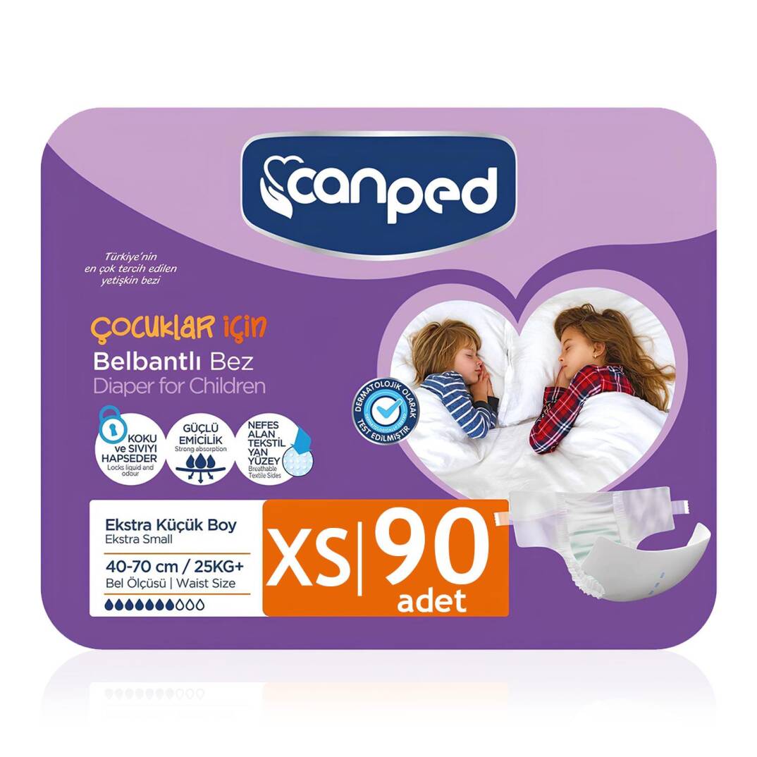Canped Belbantlı Tekstil Yüzey Hasta Bezi XS-Ekstra Small Beden 90 Adet - 1