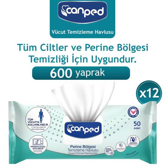 Canped Perine ve Vücut Temizleme Havlusu 600 Adet 12 Paket