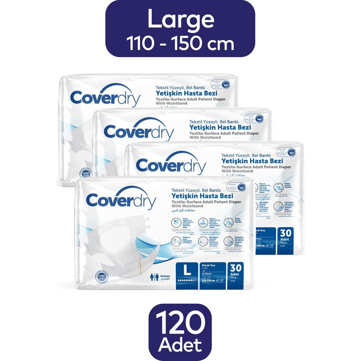 Coverdry Bel Bantlı Hasta Bezi L-Large Beden 120 Adet