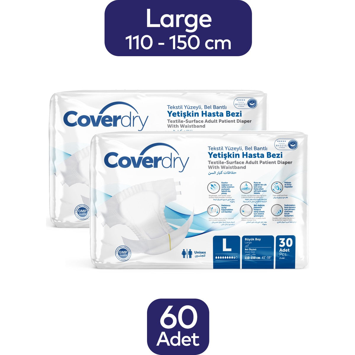 Coverdry Bel Bantlı Hasta Bezi L-Large Beden 60 Adet