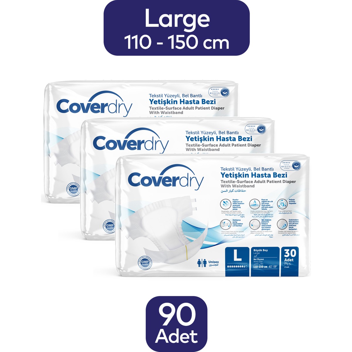 Coverdry Bel Bantlı Hasta Bezi L-Large Beden 90 Adet