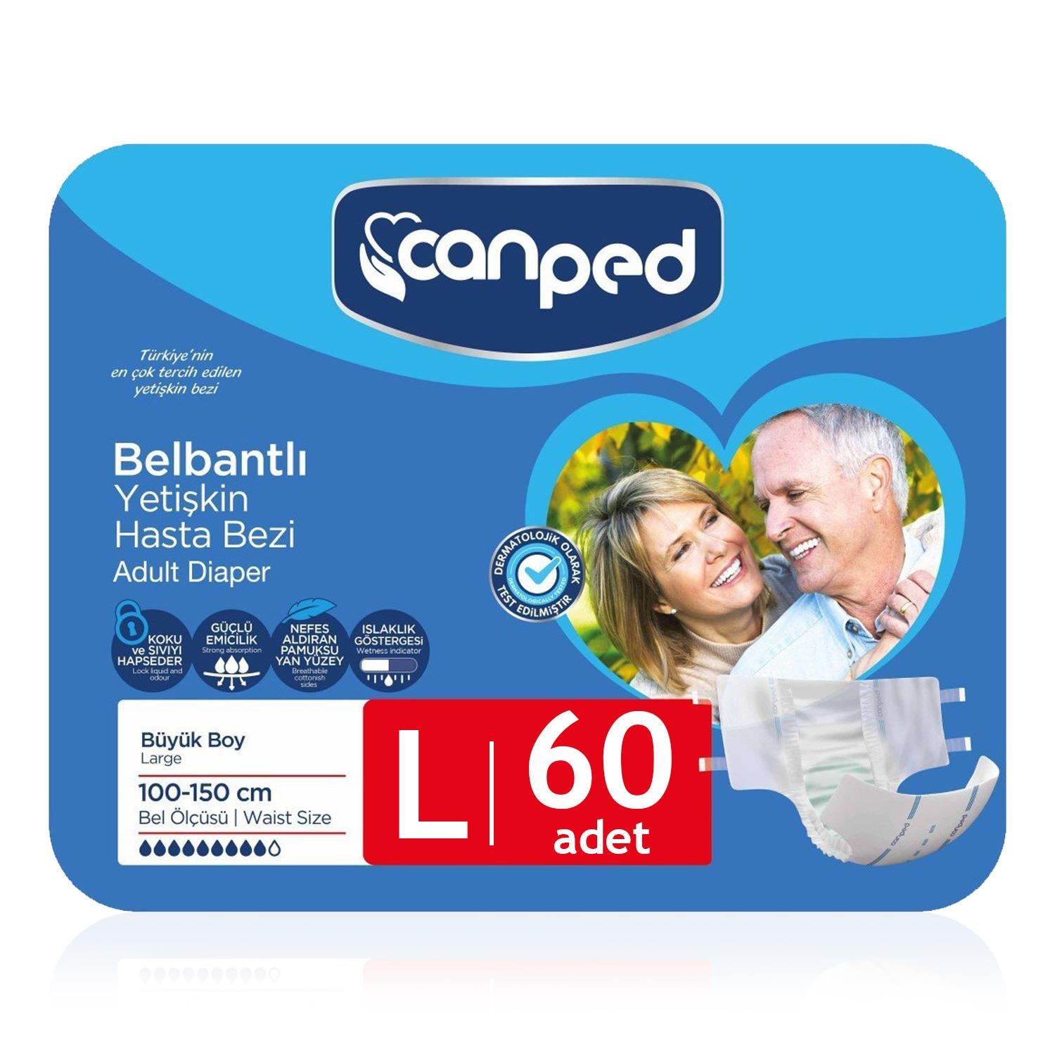 Canped Belbantlı Tekstil Yüzey Hasta Bezi L-Large Beden 60 Adet