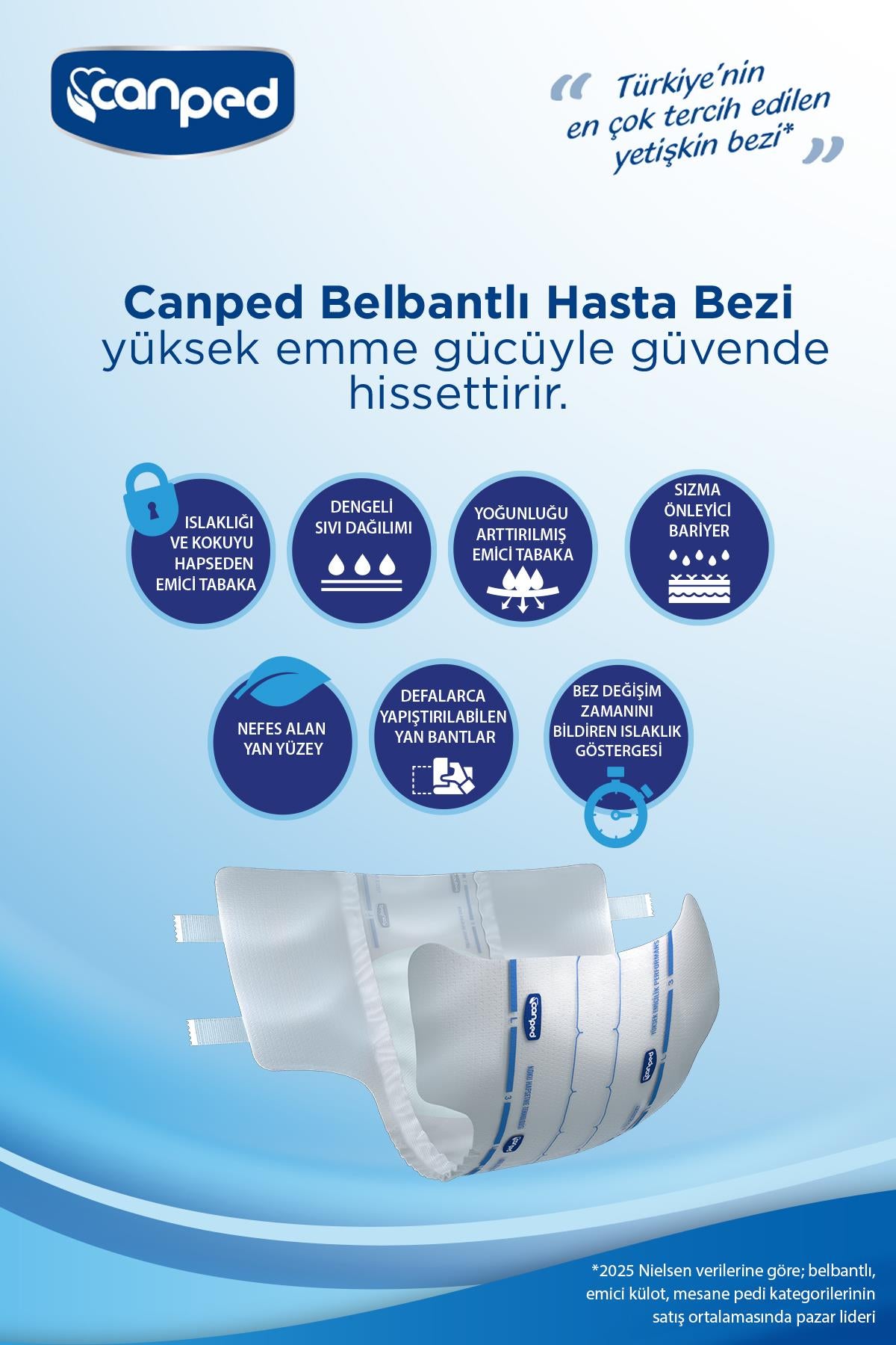 Canped Belbantlı Tekstil Yüzey Hasta Bezi M-Medium Beden 120 Adet