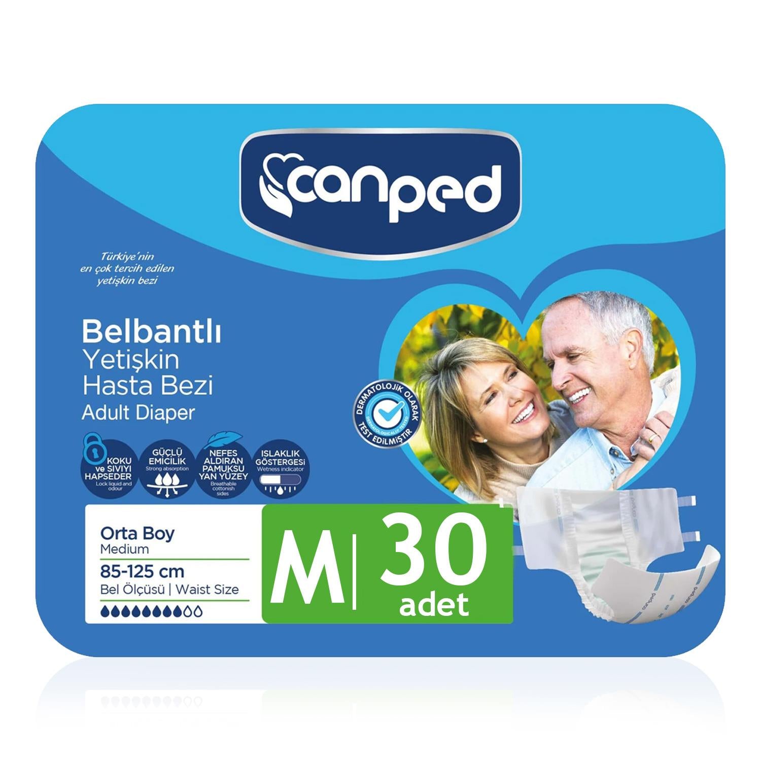 Canped Belbantlı Tekstil Yüzey Hasta Bezi M-Medium Beden 30 Adet