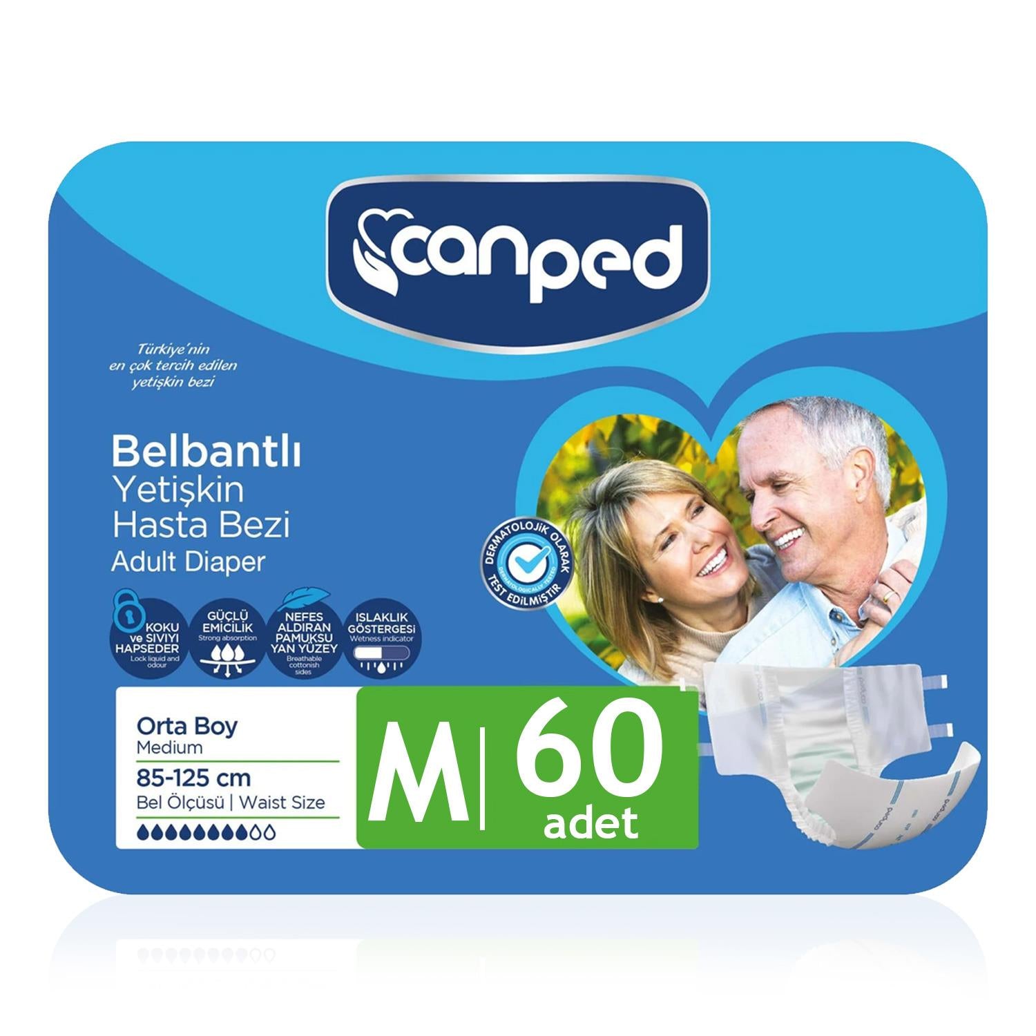 Canped Belbantlı Tekstil Yüzey Hasta Bezi M-Medium Beden 60 Adet