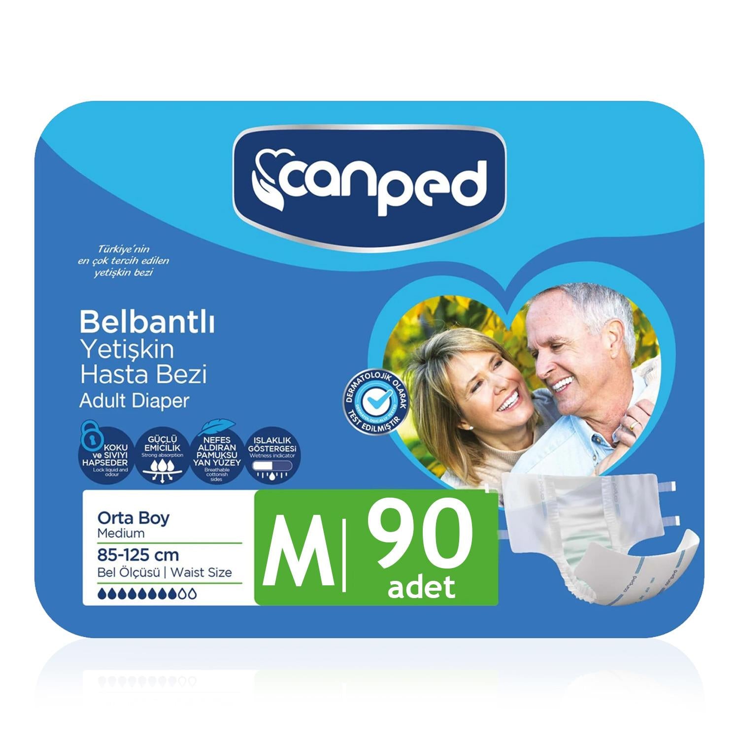 Canped Belbantlı Tekstil Yüzey Hasta Bezi M-Medium Beden 90 Adet