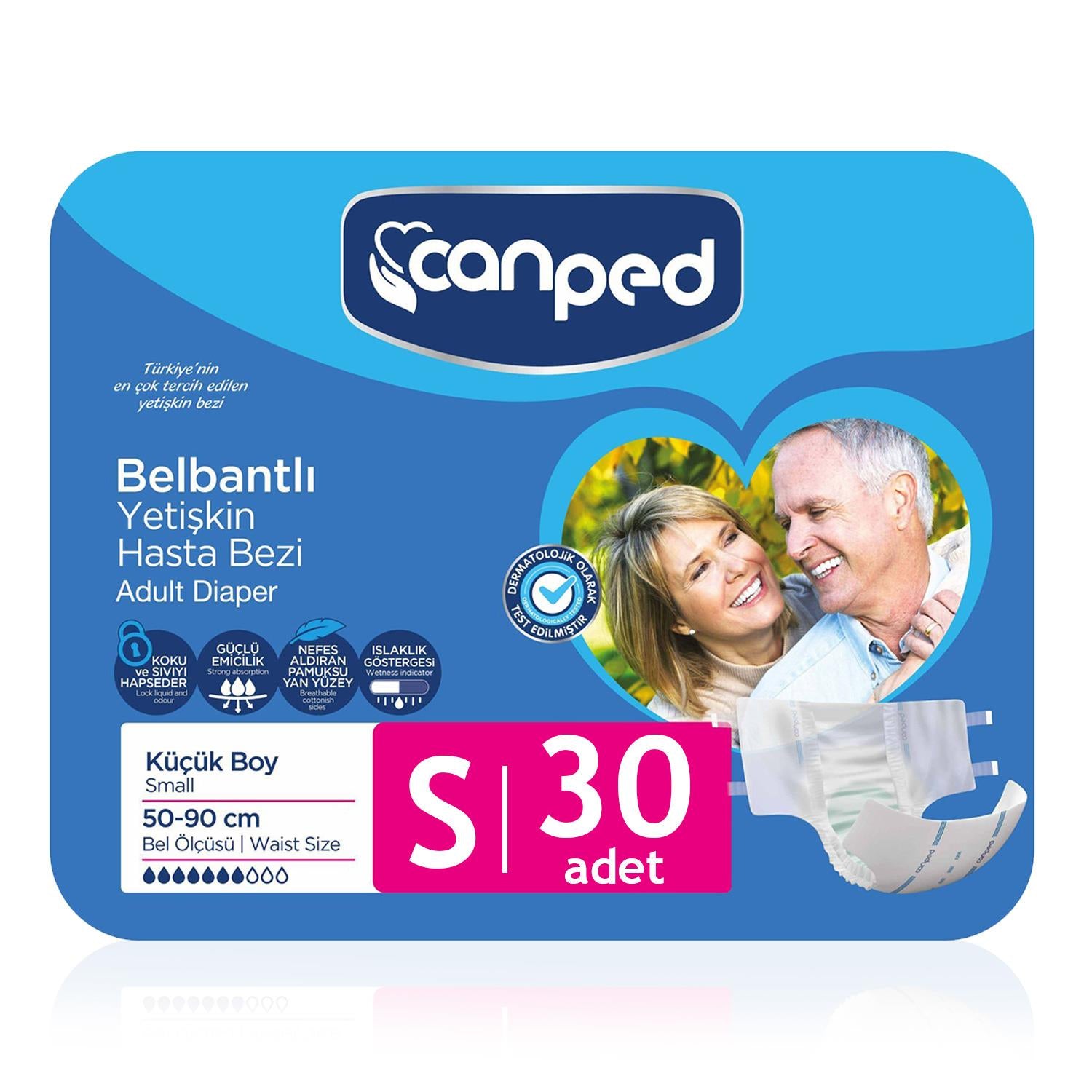 Canped Belbantlı Tekstil Yüzey Hasta Bezi S-Small Beden 30 Adet