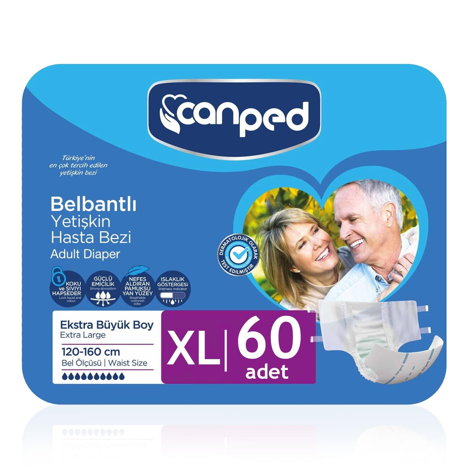 Canped Belbantlı Tekstil Yüzey Hasta Bezi XL- Extra Large Beden 60 Adet