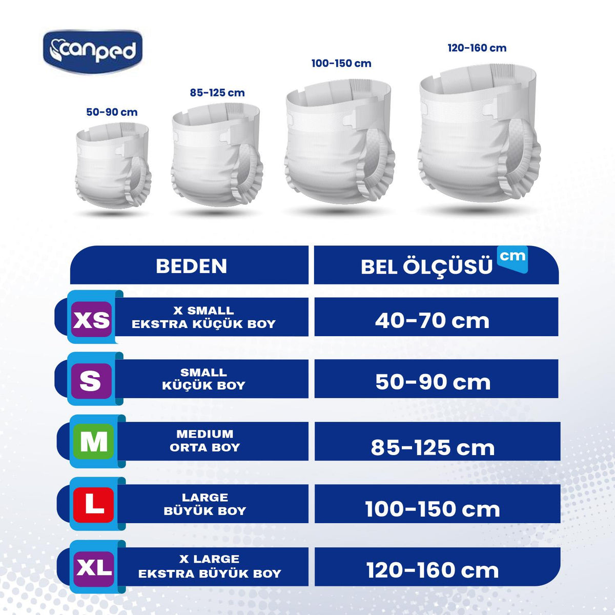 Canped Belbantlı Tekstil Yüzey Hasta Bezi XS-Ekstra Small Beden 30 Adet