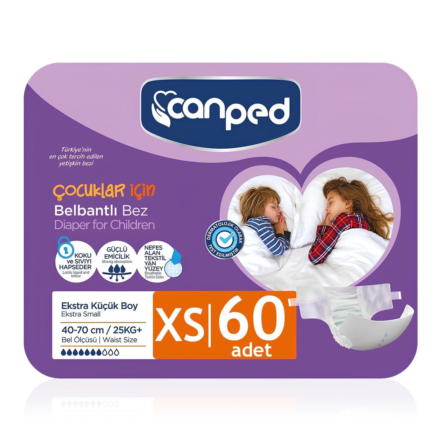 Canped Belbantlı Tekstil Yüzey Hasta Bezi XS-Ekstra Small Beden 60 Adet