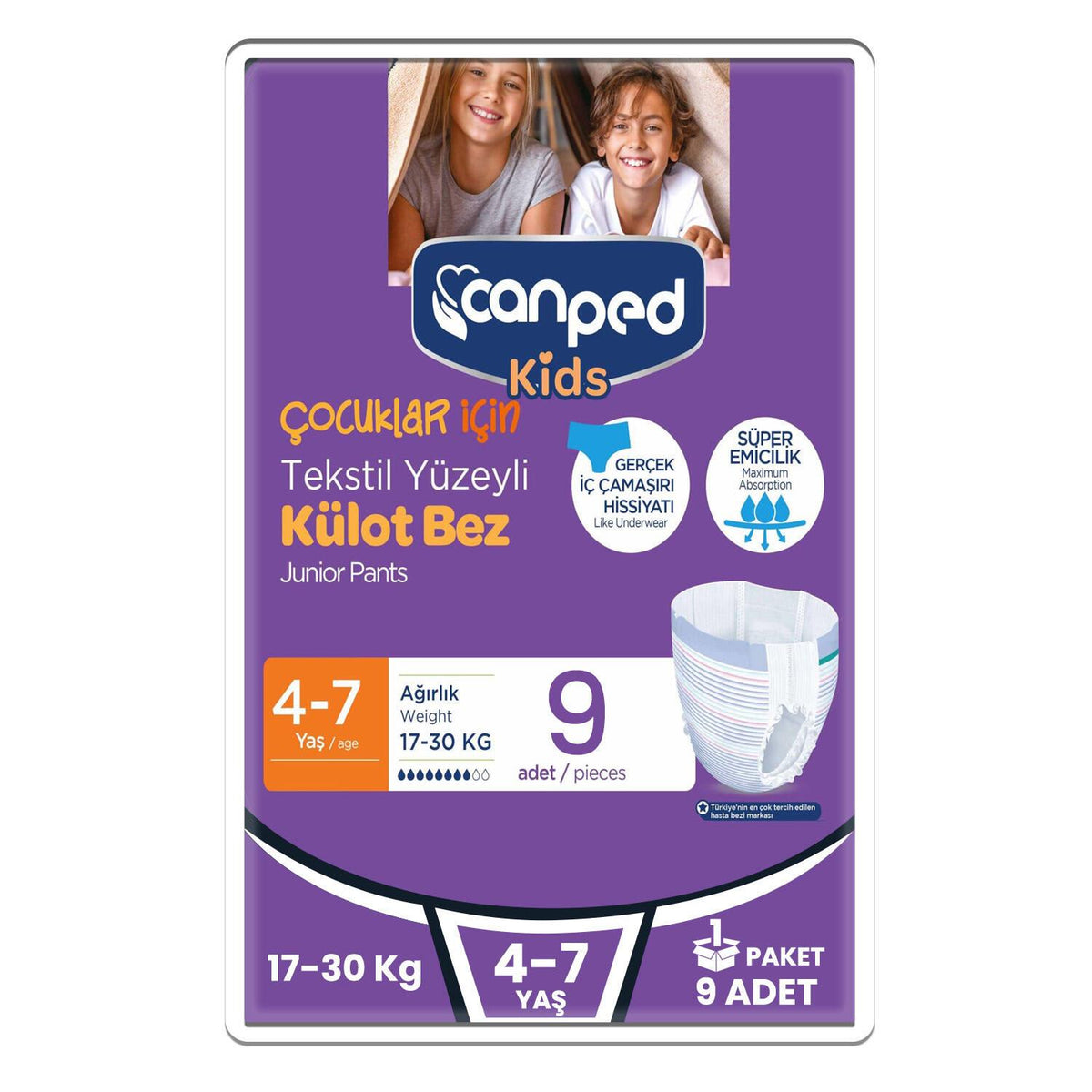 Canped Kids Pants Çocuklar İçin Tekstil Yüzeyli Külot Bez 4-7 Yaş 9 adet