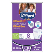 Canped Kids Pants Çocuklar İçin Tekstil Yüzeyli Külot Bez 8-15 Yaş 8 Adet