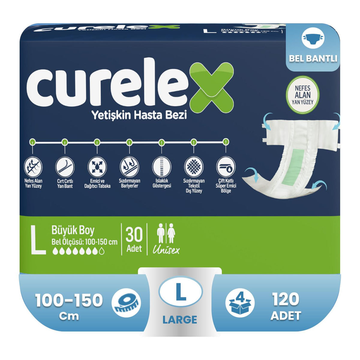 Curelex Belbantlı Hasta Bezi L-Large Beden 120 Adet