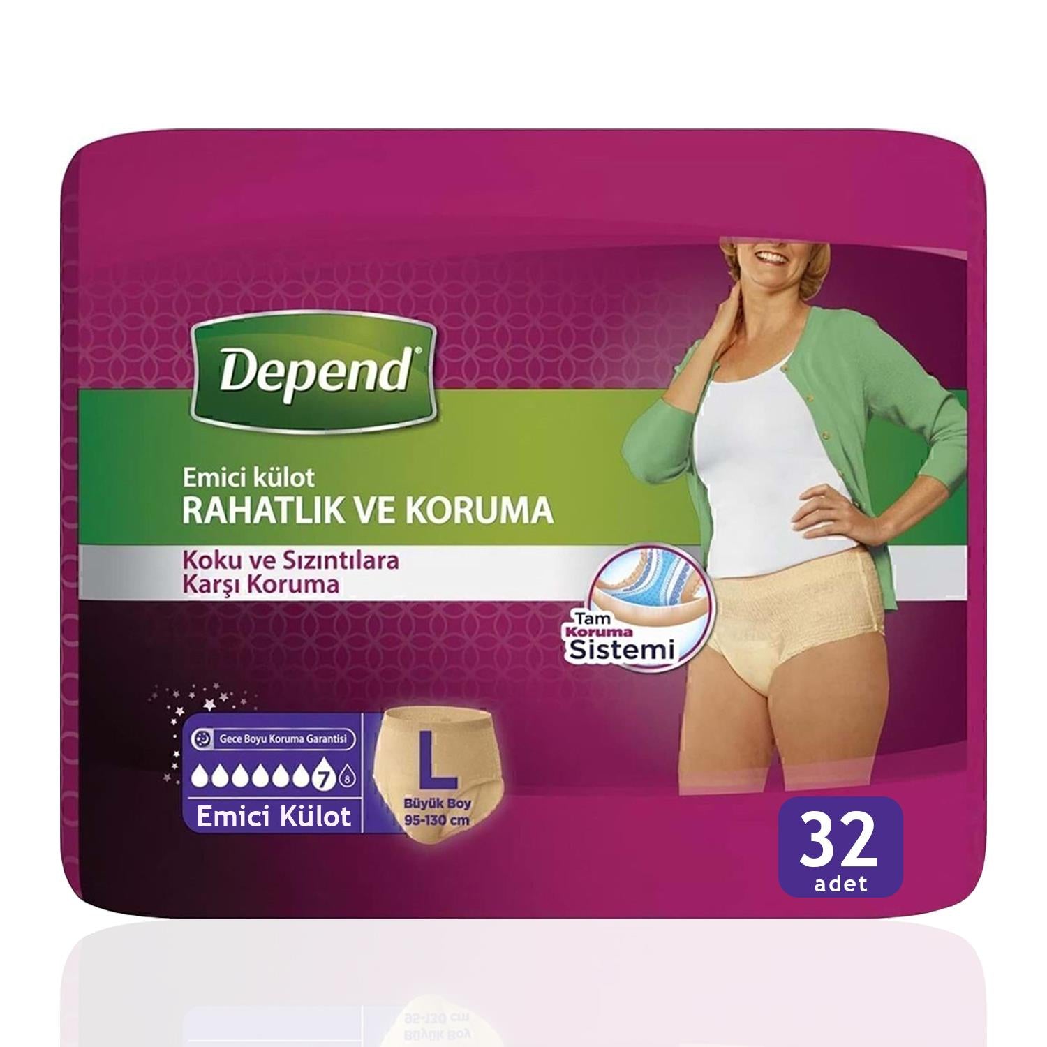 Depend Emici Külot Bayan L-Large Beden 32 Adet