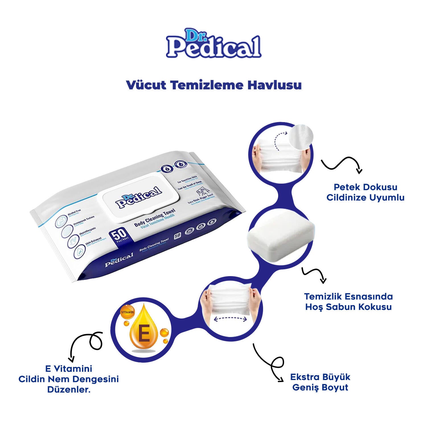 Dr. Pedical Vücut Temizleme Havlusu Beyaz Sabun 600 Adet