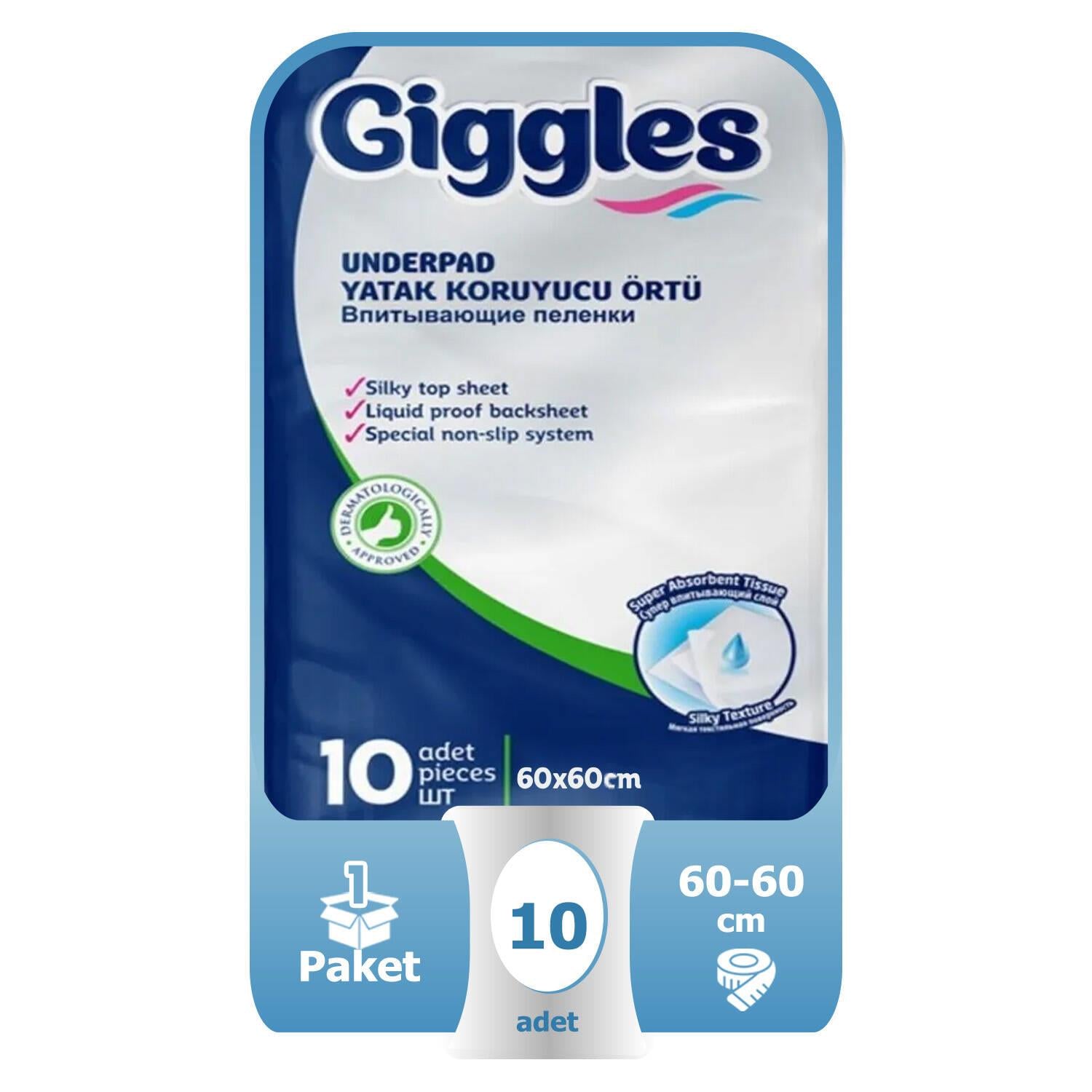 Giggles Bebek Bakım Örtüsü 60x60 Cm 10 Adet