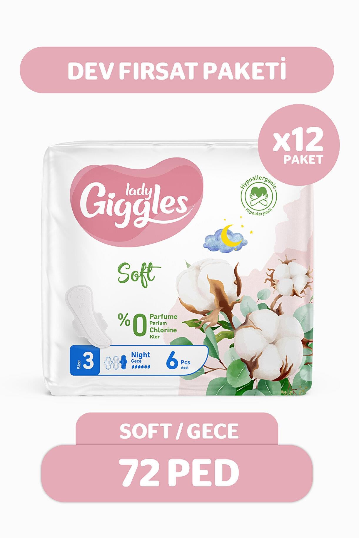 Giggles Lady Soft Hijyenik Ped Gece 72 Adet