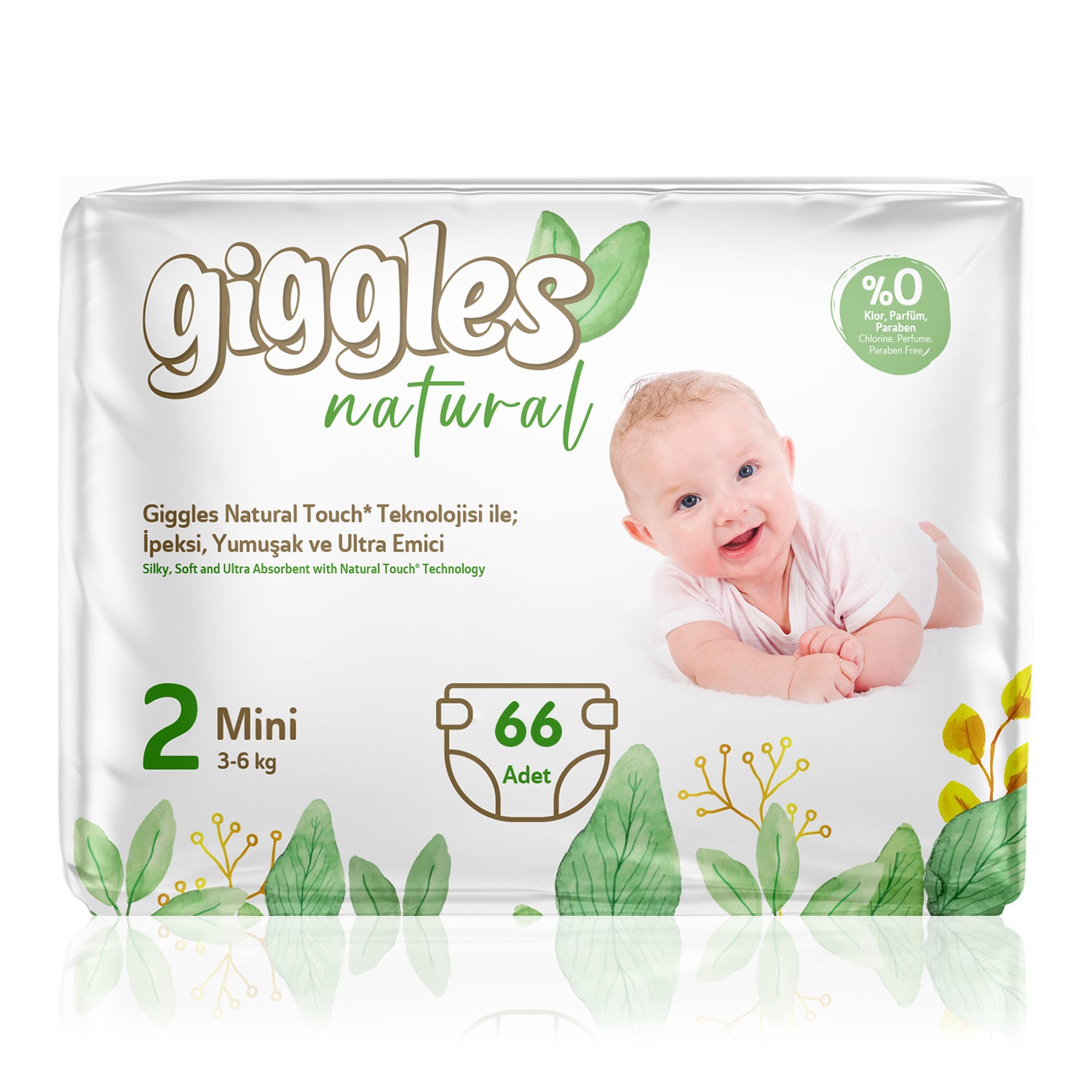 Giggles Natural 2 Numara Mini Pamuklu Bebek Bezi Tanışma Paketi - 66 Adet