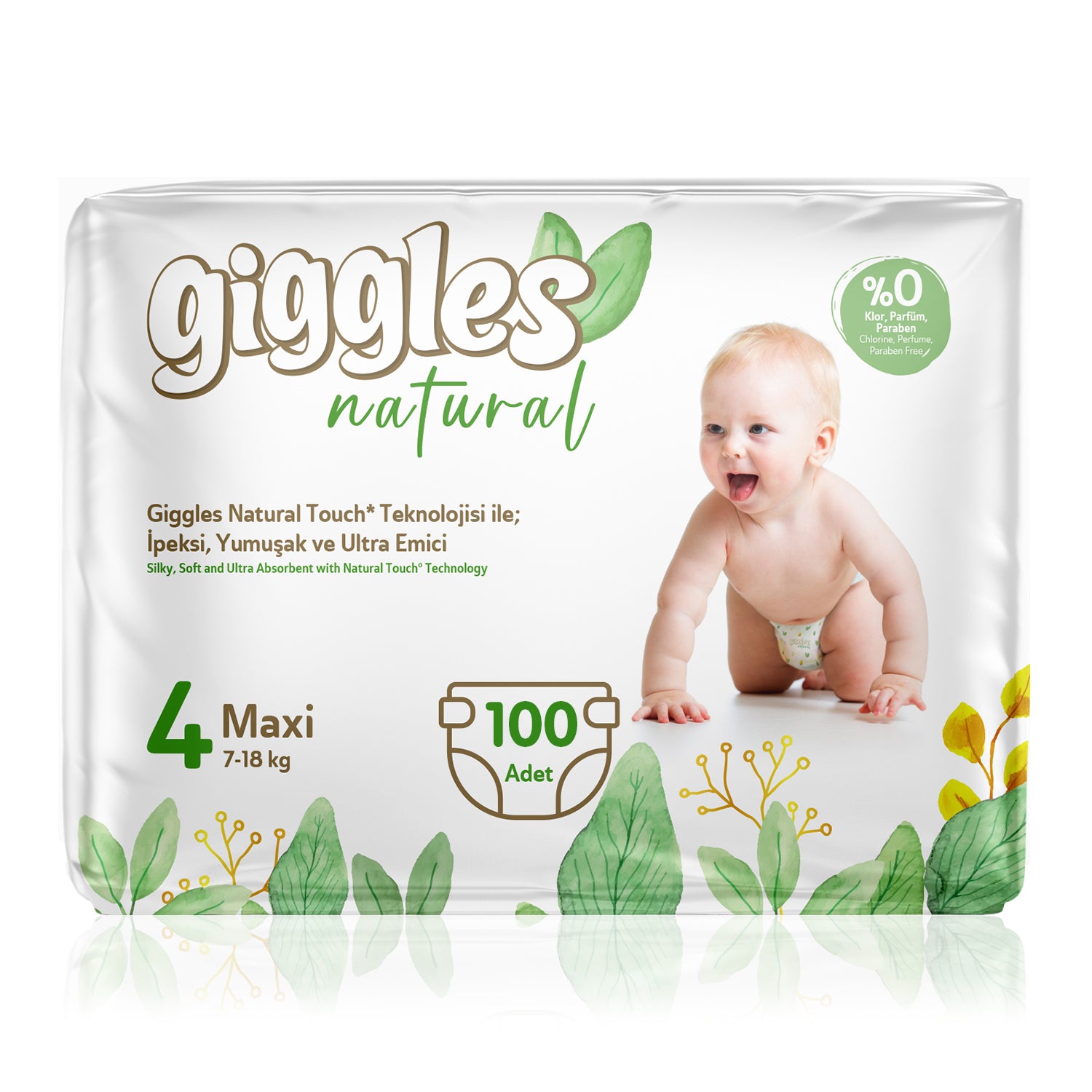 Giggles Natural 4 Numara Maxi Pamuklu Bebek Bezi Aylık Fırsat Paketi - 100 Adet