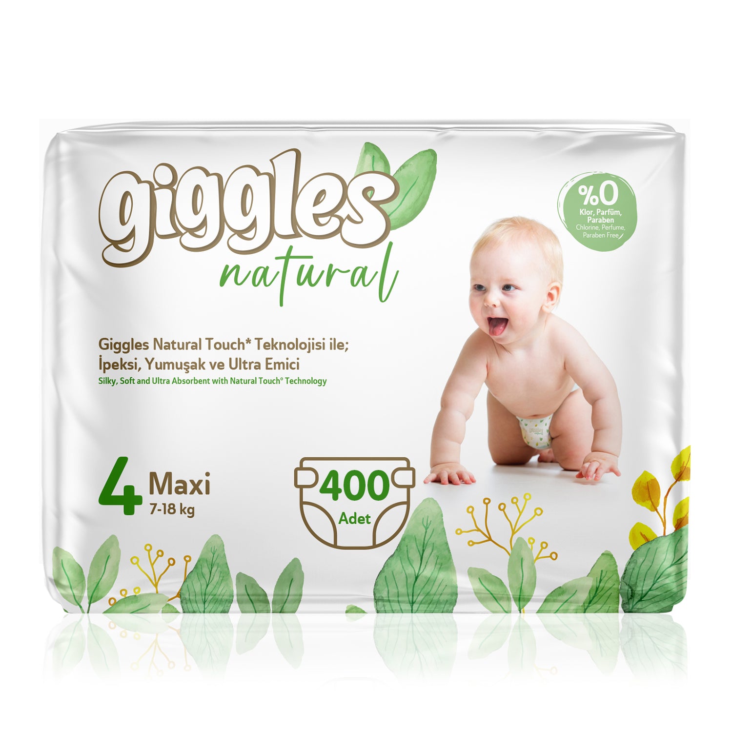 Giggles Natural 4 Numara Maxi Pamuklu Bebek Bezi Mega Paket - 400 Adet