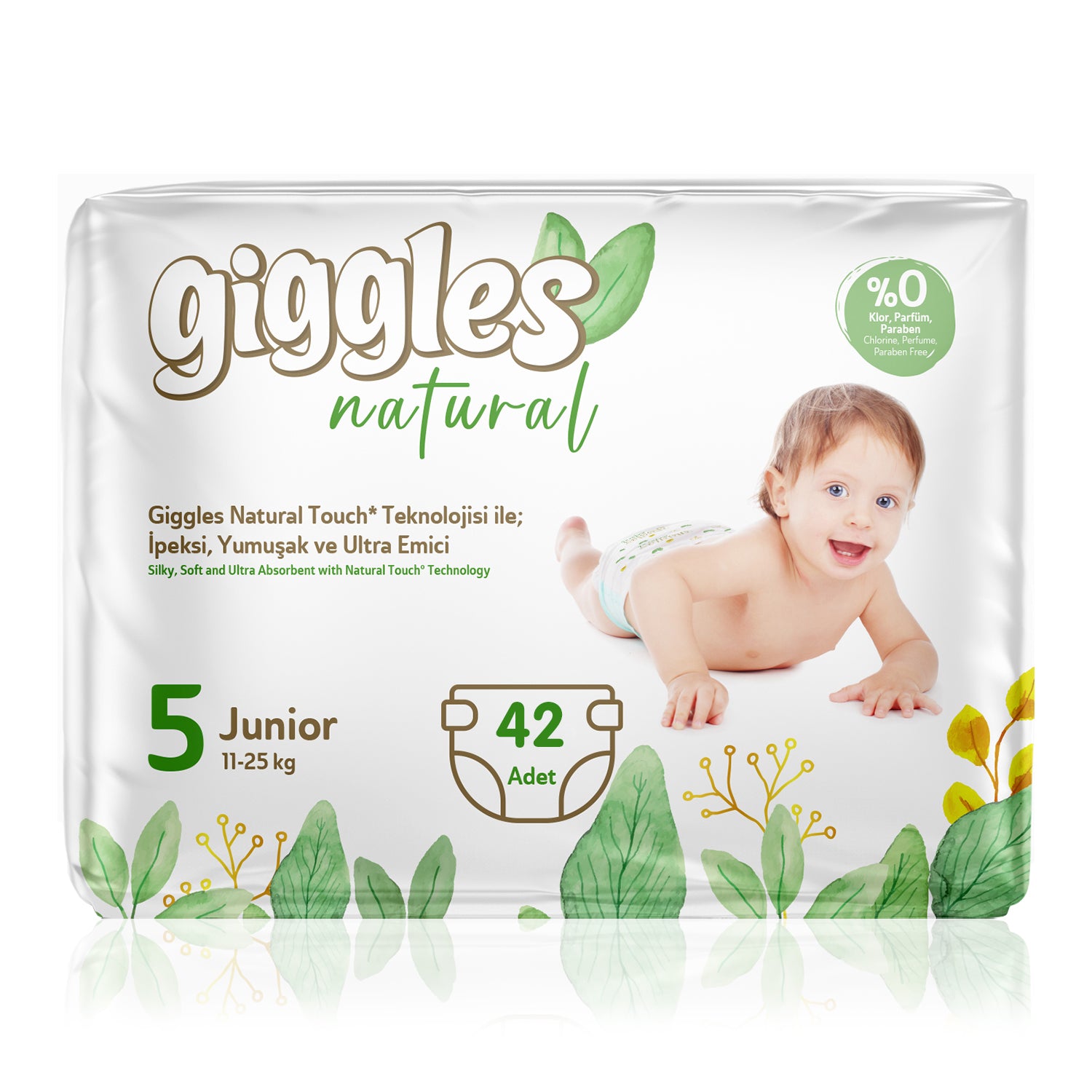 Giggles Natural 5 Numara Junior Pamuklu Bebek Bezi Tanışma Paketi - 42 Adet