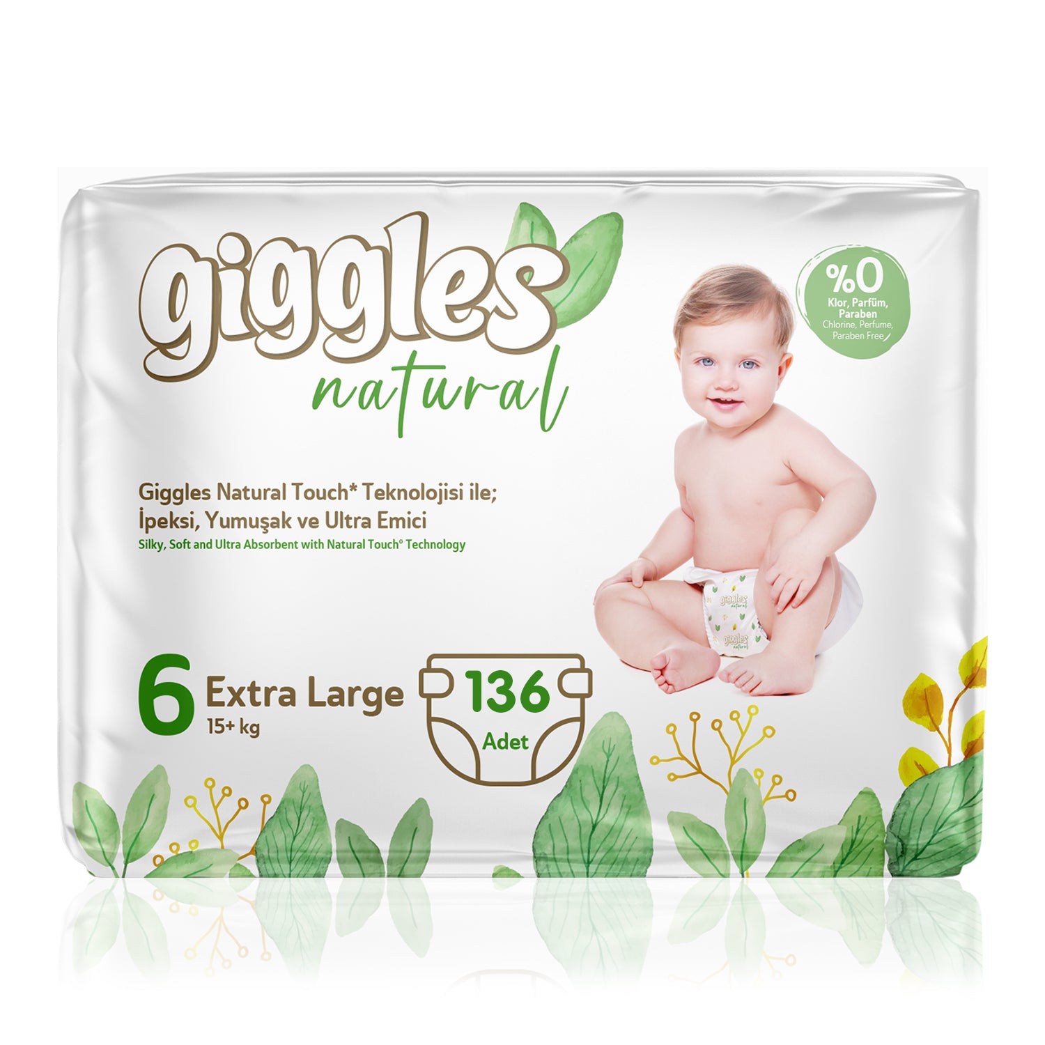 Giggles Natural 6 Numara Junior Pamuklu Bebek Bezi Süper Fırsat Paketi - 136 Adet