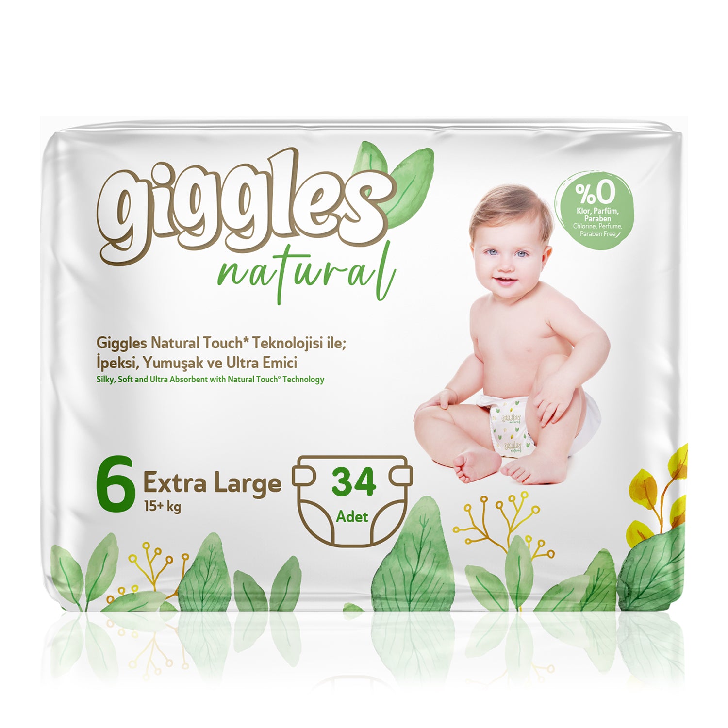 Giggles Natural 6 Numara Junior Pamuklu Bebek Bezi Tanışma Paketi - 34 Adet