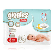 Giggles Pants Külotlu Bebek Bezi 3 Numara Midi Tanışma Paketi - 34 Adet