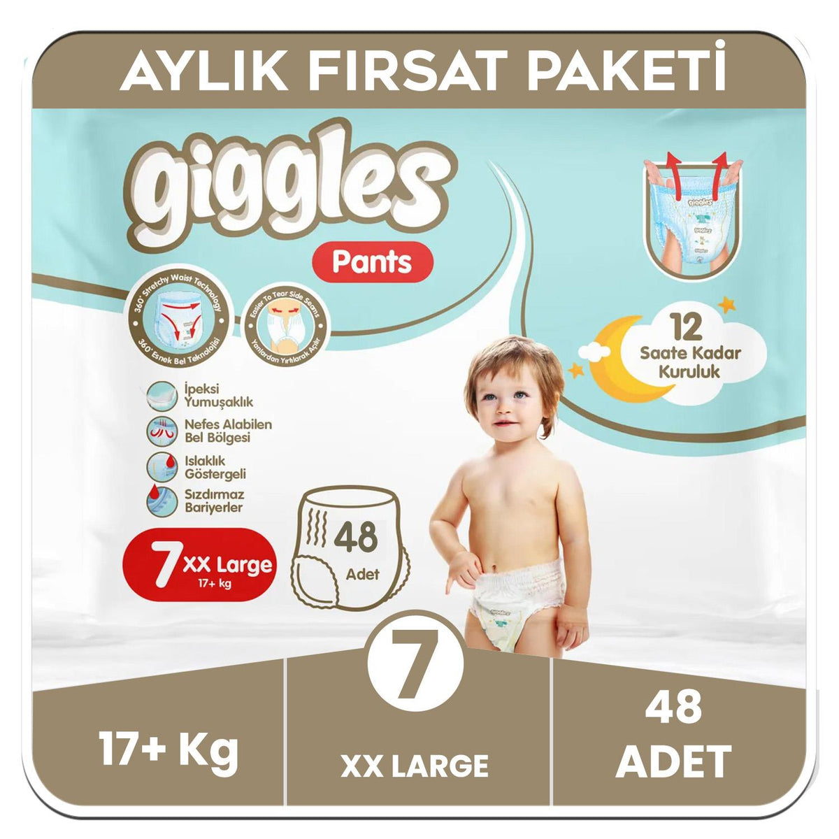 Giggles Pants Külotlu Bebek Bezi 7 Numara XX Extra Large Aylık Paket - 48 Adet