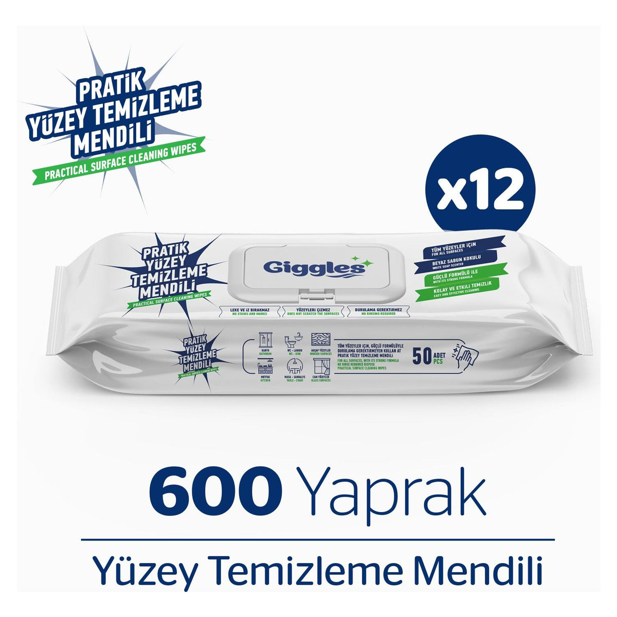Giggles Pratik Yüzey Temizleme Havlusu 600 Adet