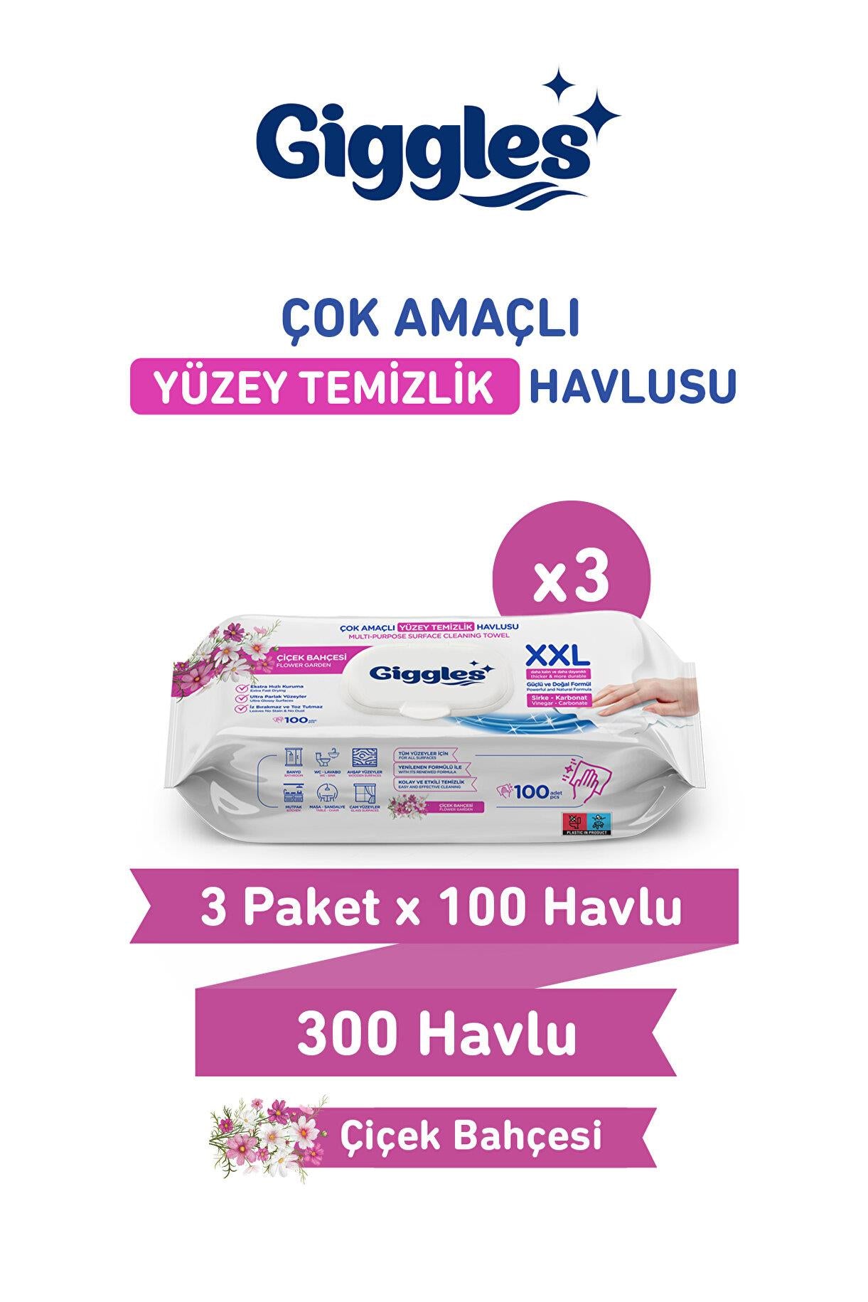 Giggles XXL İz Bırakmayan Yüzey Temizlik Havlusu Çiçek Bahçesi 300 Yaprak