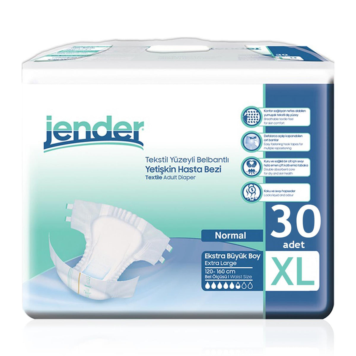 Jender Bel Bantlı Hasta Bezi XL-Extra Large Beden 30 Adet