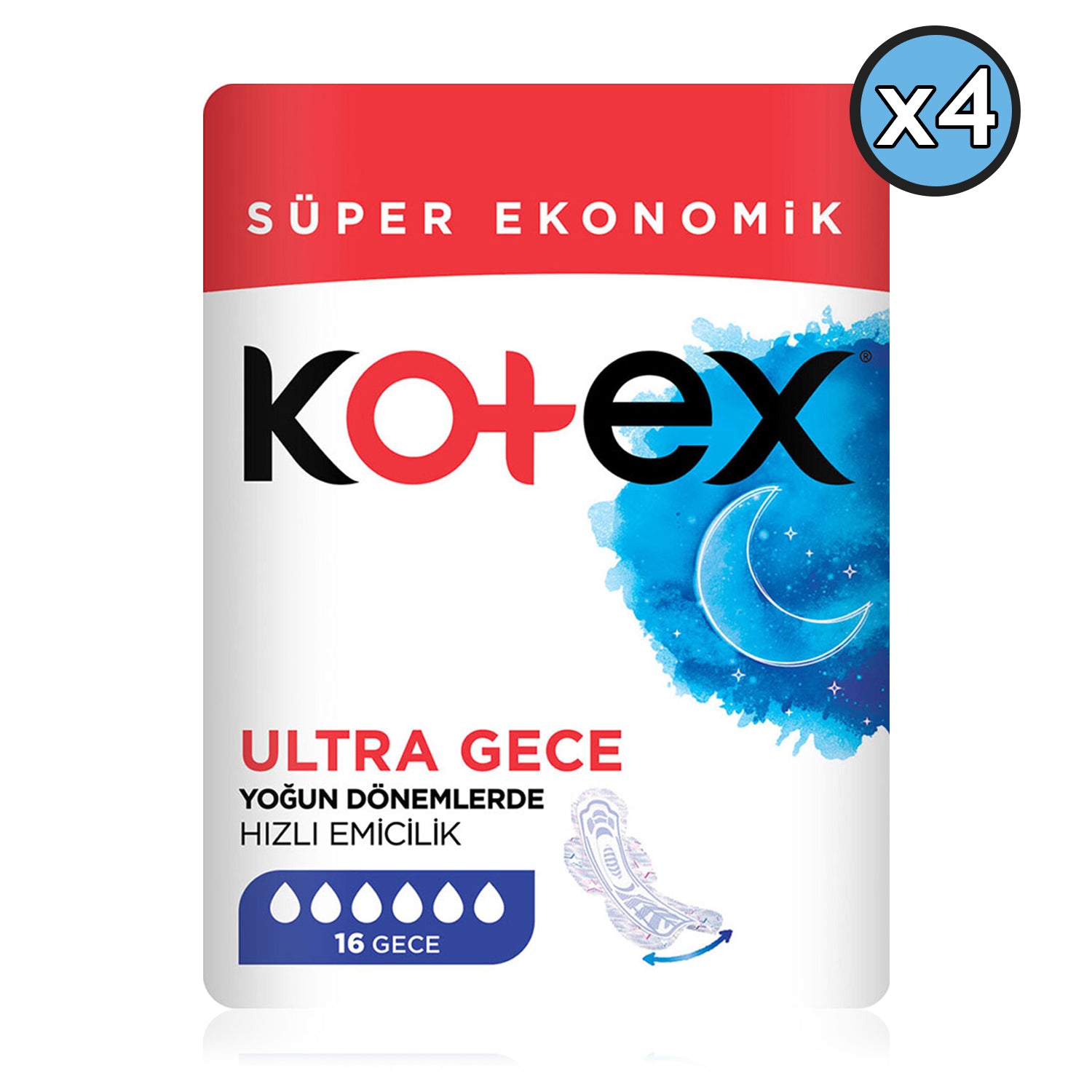 Kotex 16'lı Ultra Quadro Süper Eko Gece Pedi 4 Adet