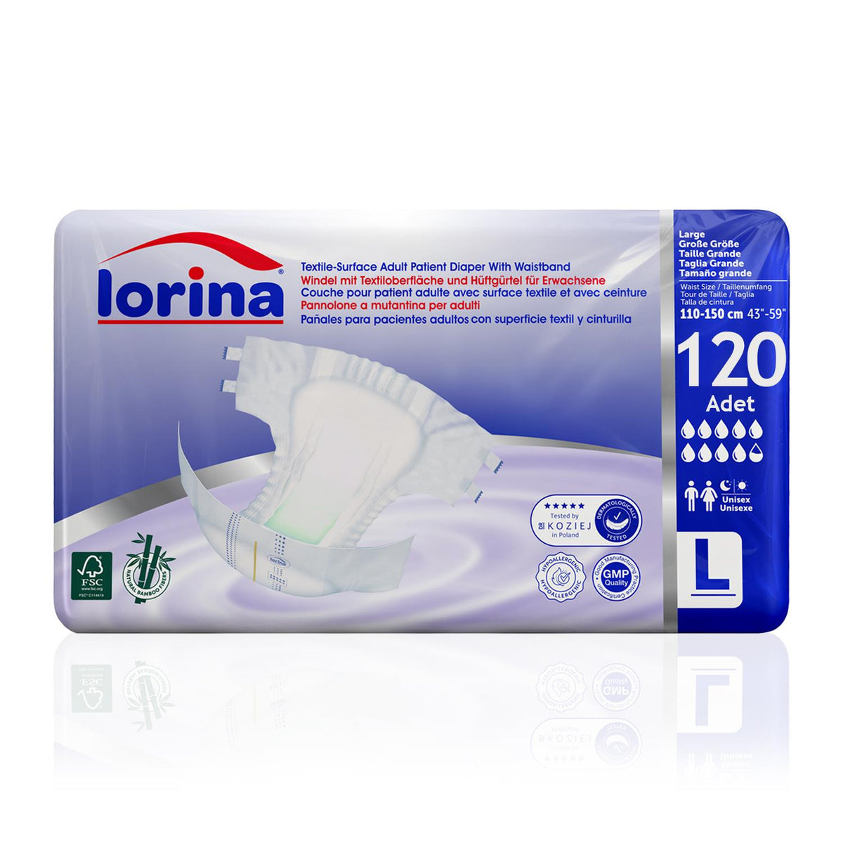 Lorina Bel Bantlı Hasta Bezi L-Large Beden 120 Adet