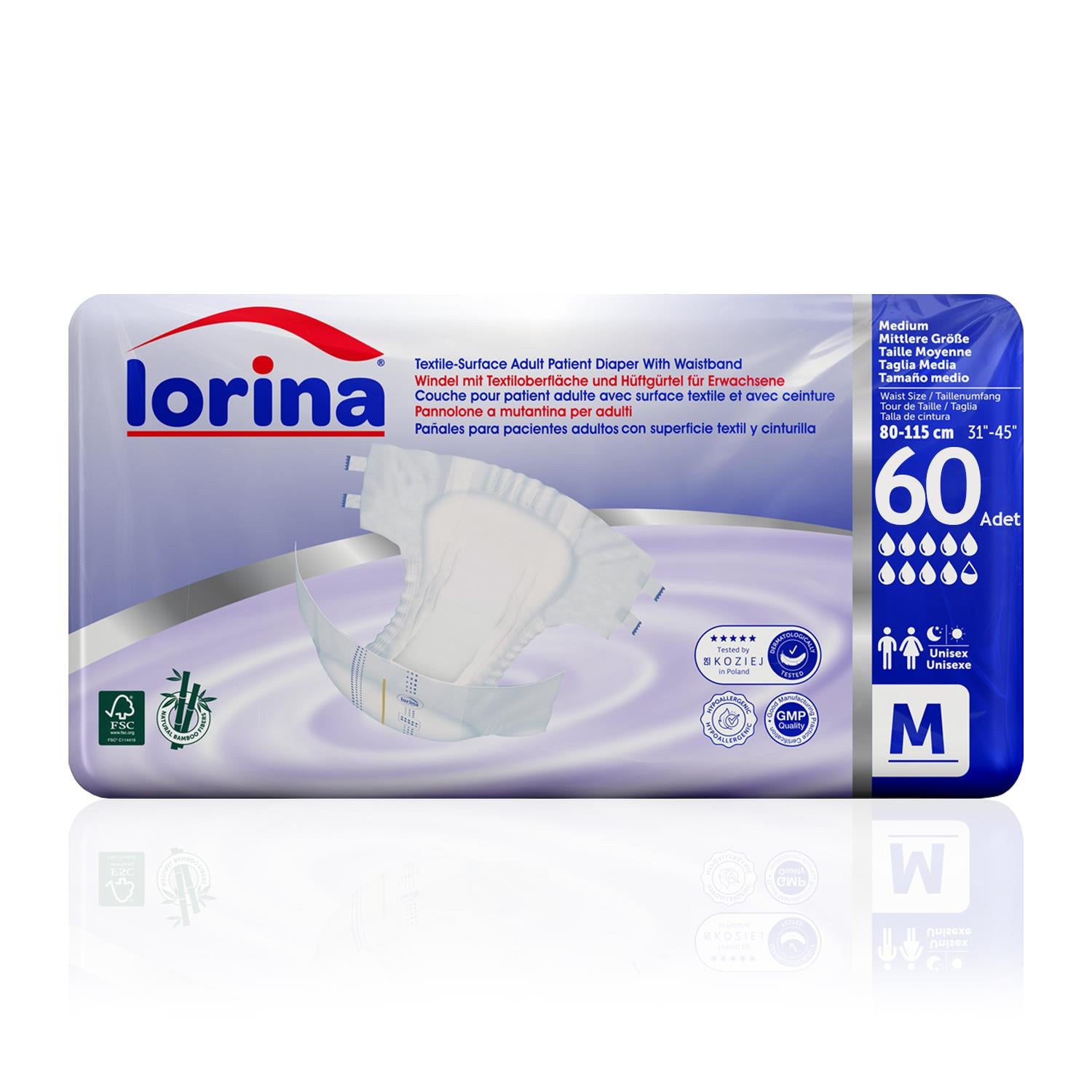 Lorina Bel Bantlı Hasta Bezi M-Medium Beden 60 Adet