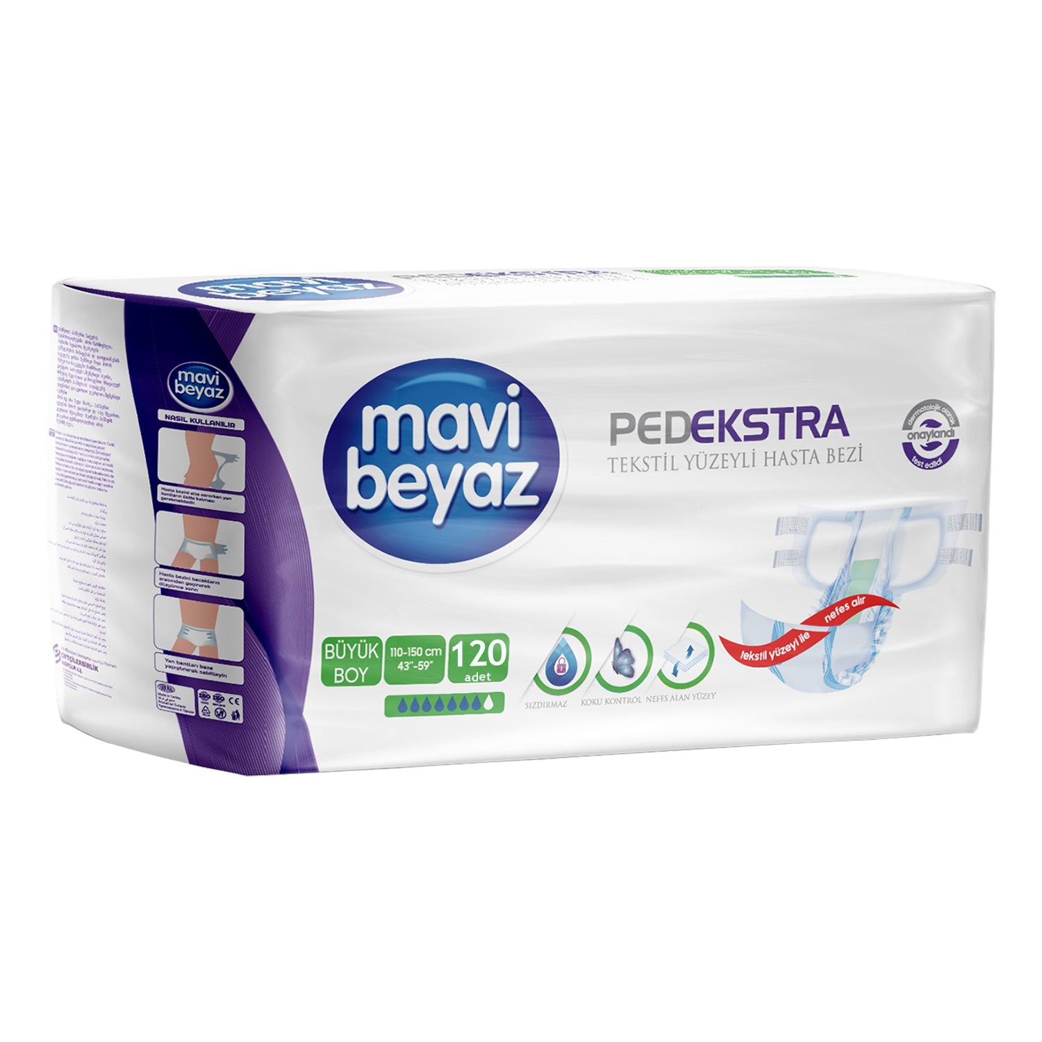 Mavi Beyaz Belbantlı Hasta Bezi Large 120 Adet
