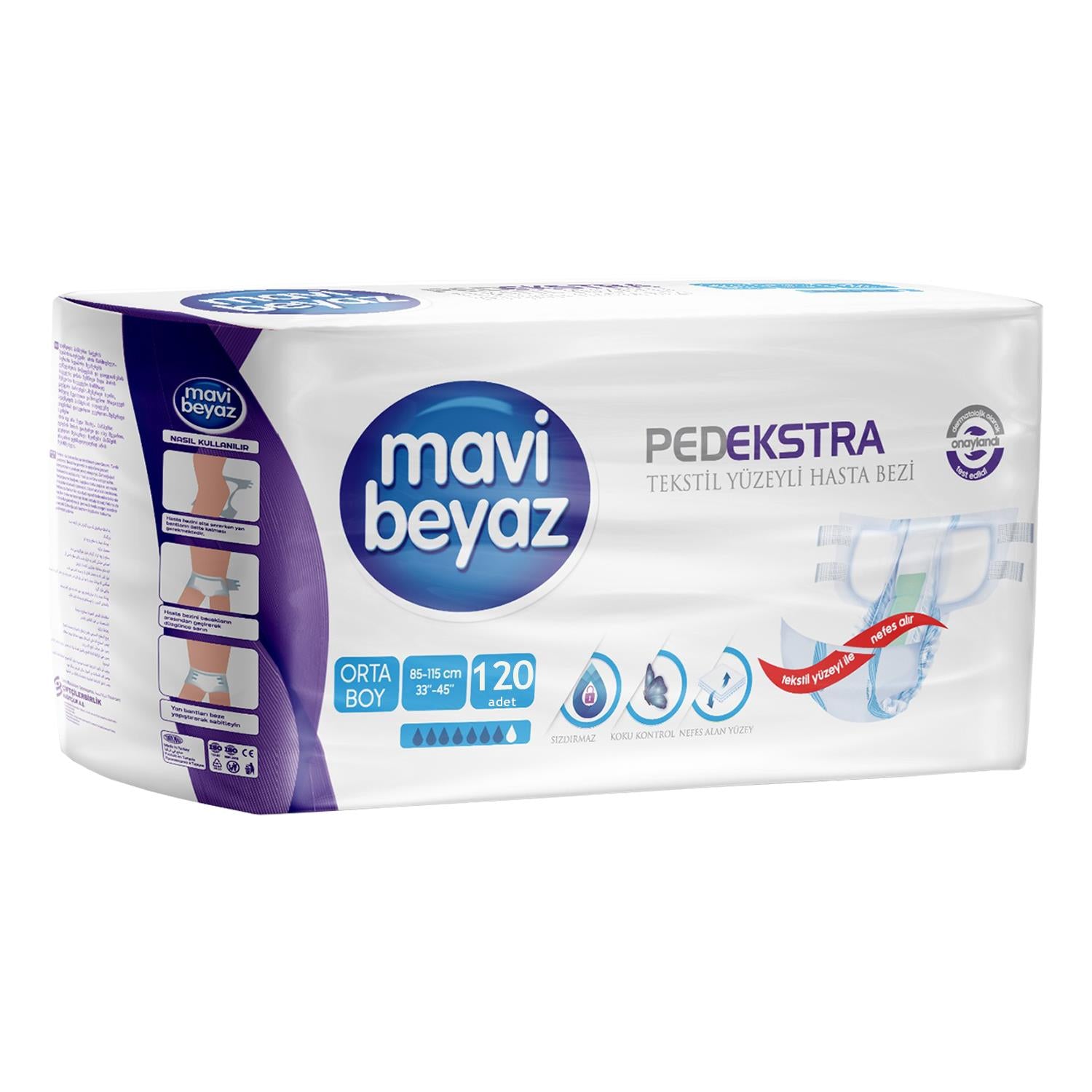Mavi Beyaz Belbantlı Hasta Bezi Medium 120 Adet