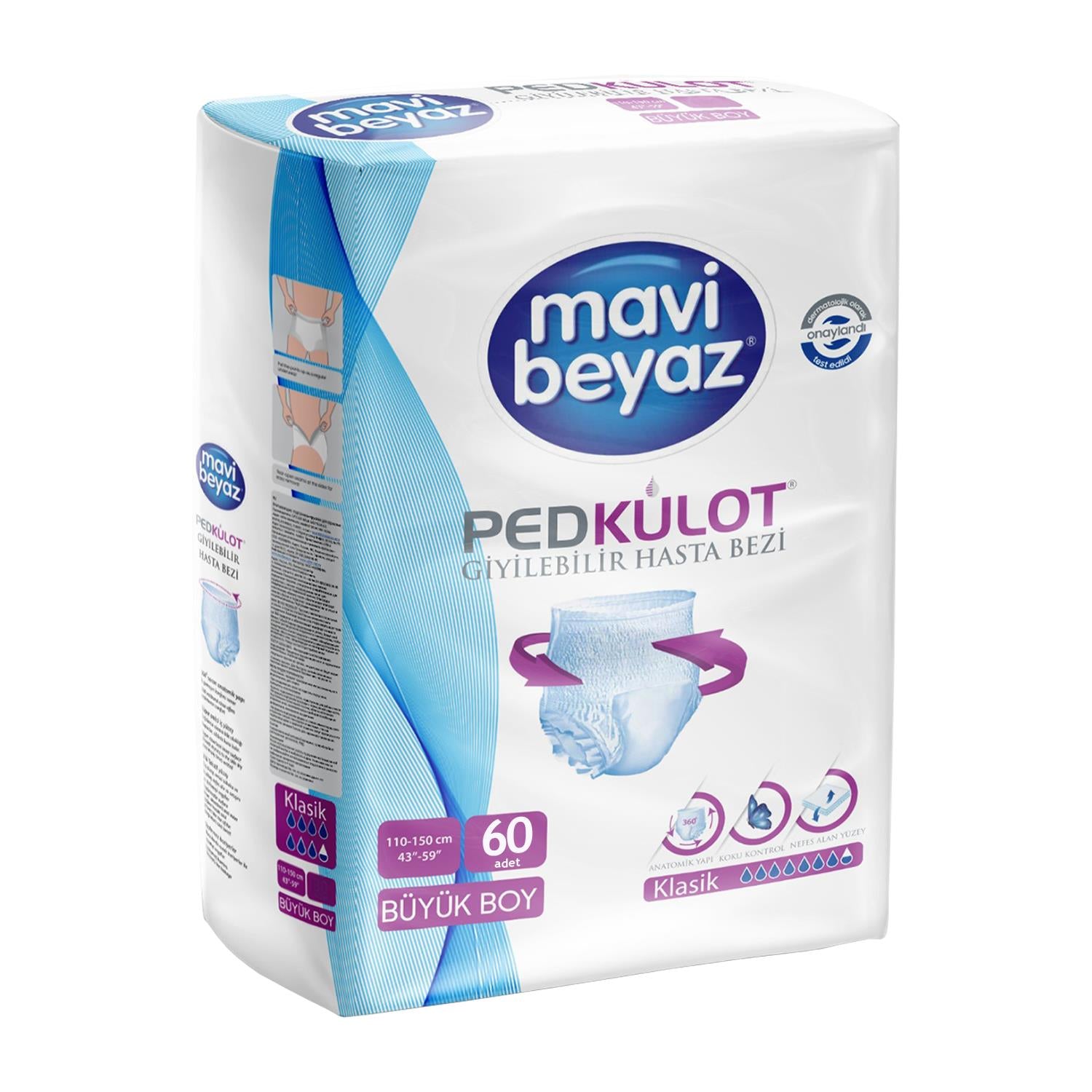 Mavi Beyaz Emici Külot L-Large Beden 60 Adet