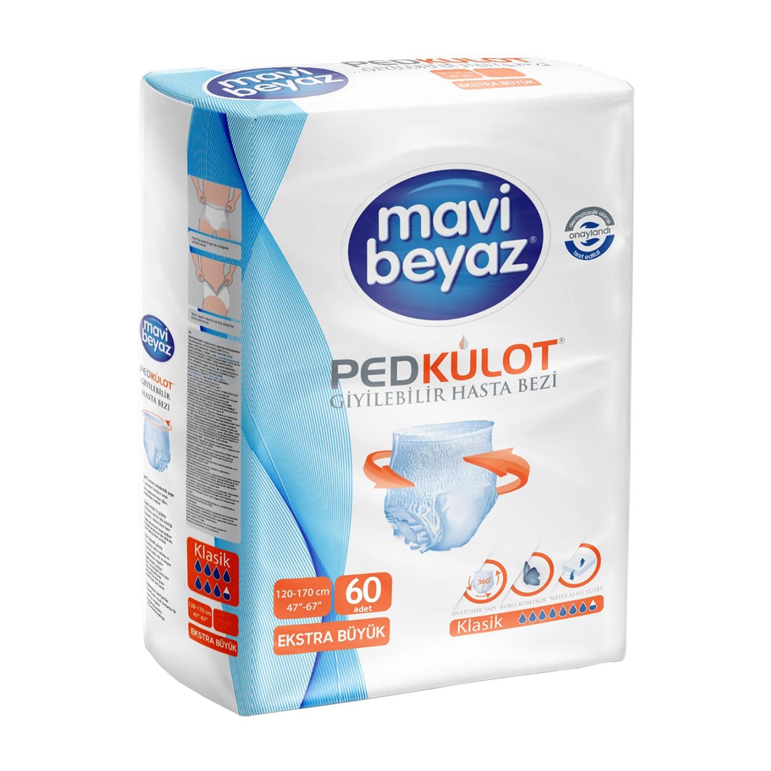 Mavi Beyaz Emici Külot XL-Extra Large Beden 60 Adet