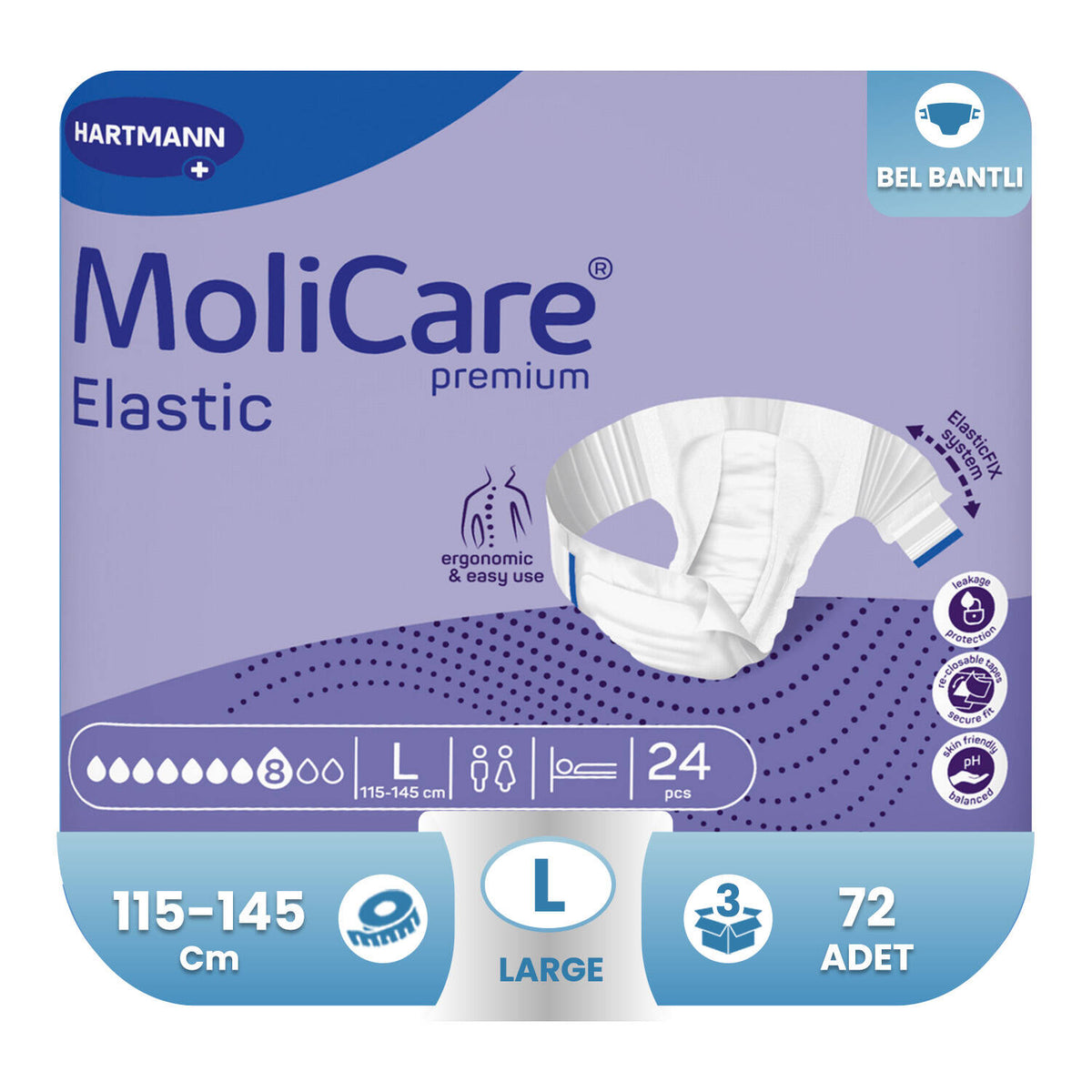 Molicare Premium Elastic 8 Damla L-Large Beden 72 Adet