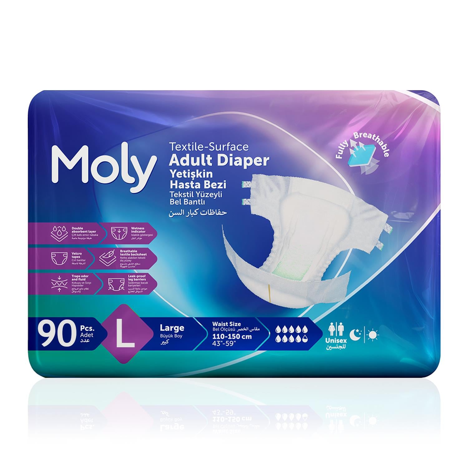 Moly Bel Bantlı Hasta Bezi L-Large Beden 90 Adet