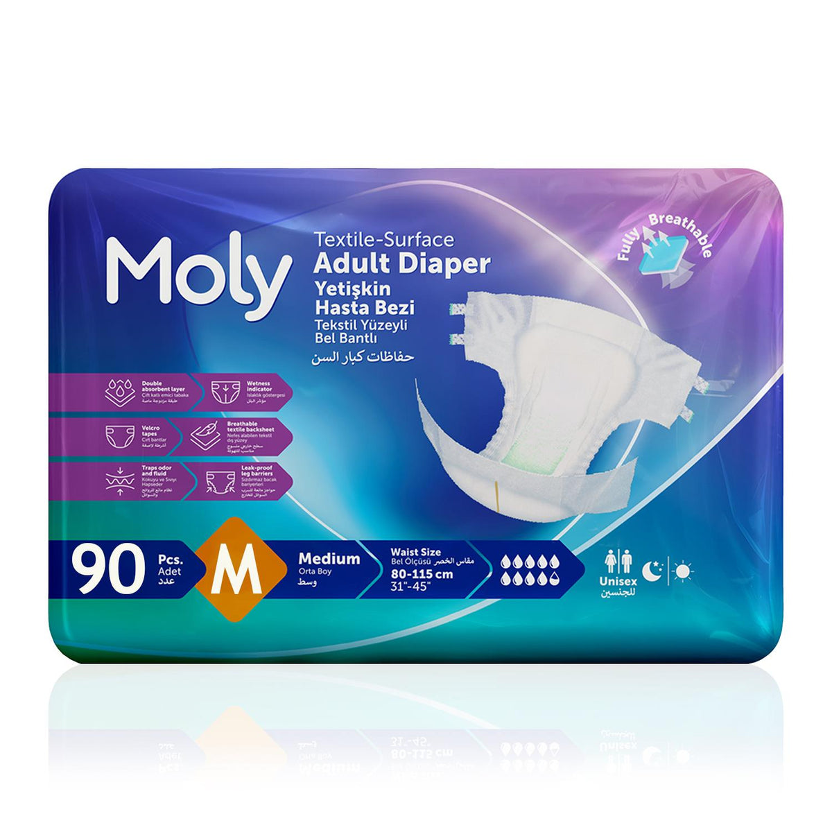 Moly Bel Bantlı Hasta Bezi M-Medium Beden 90 Adet