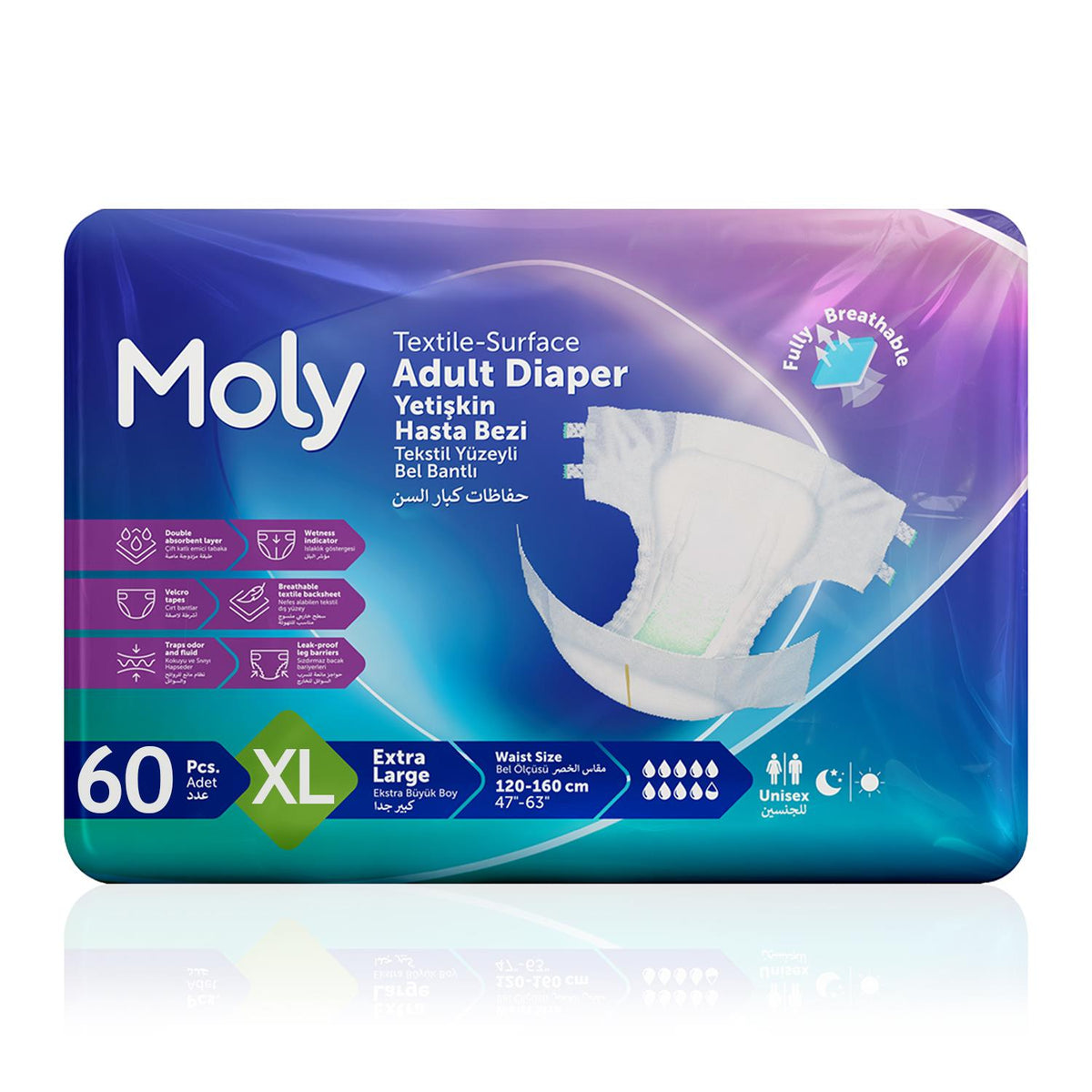 Moly Bel Bantlı Hasta Bezi XL-Extra Large Beden 60 Adet
