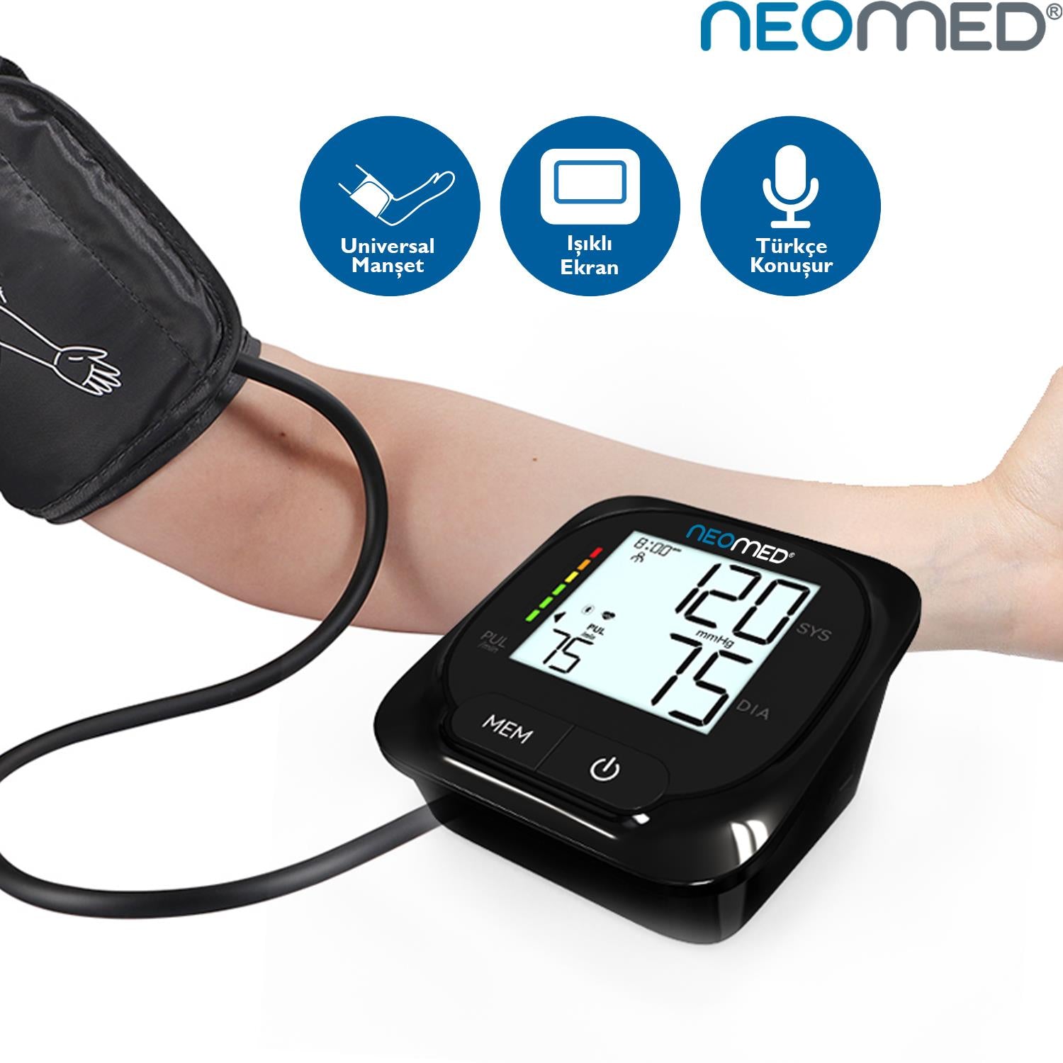 Neomed DBP-6194 Türkçe Konuşan Üst Koldan Işıklı Ekranlı Dijital Tam Otomatik Tansiyon Aleti
