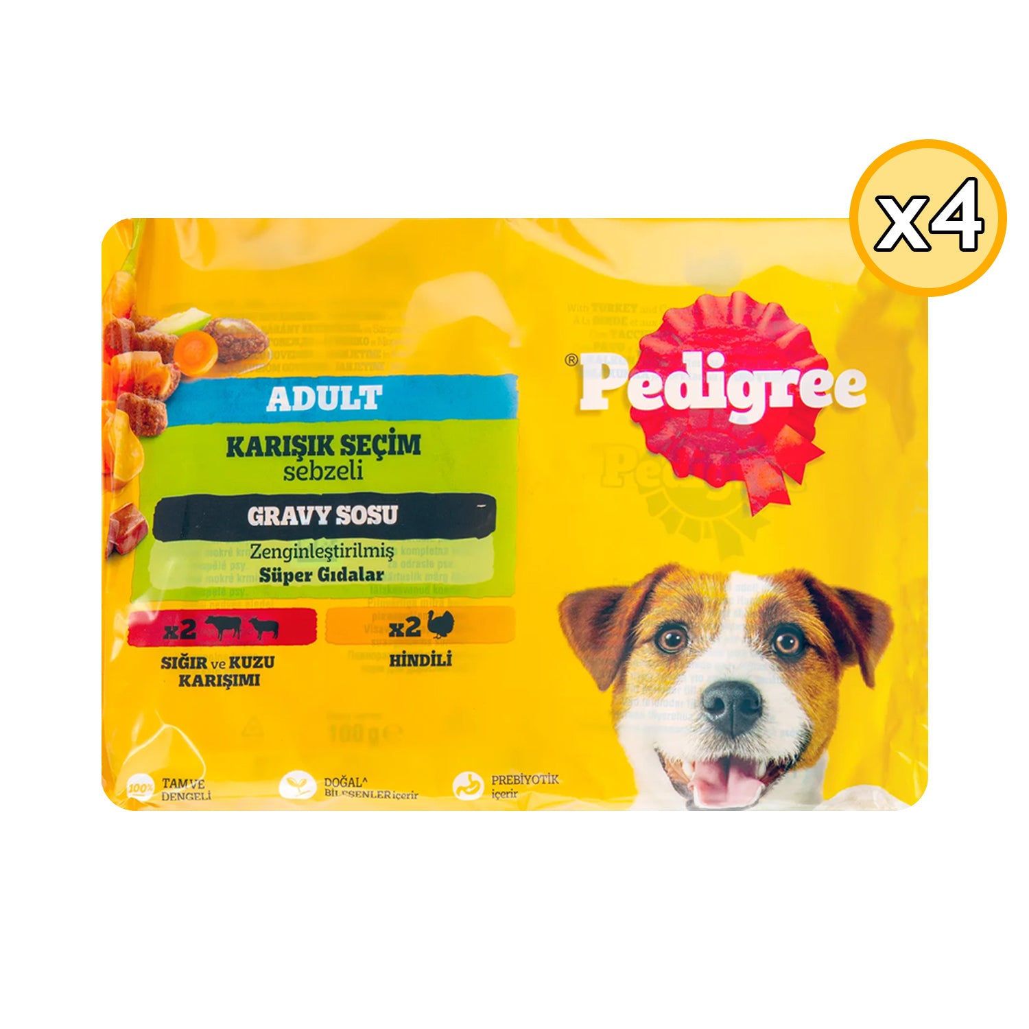Pedigree Sığır Etli & Kuzu Etli ve Hindili 4x100 gr Yetişkin Köpek Yaş Maması 4 Adet